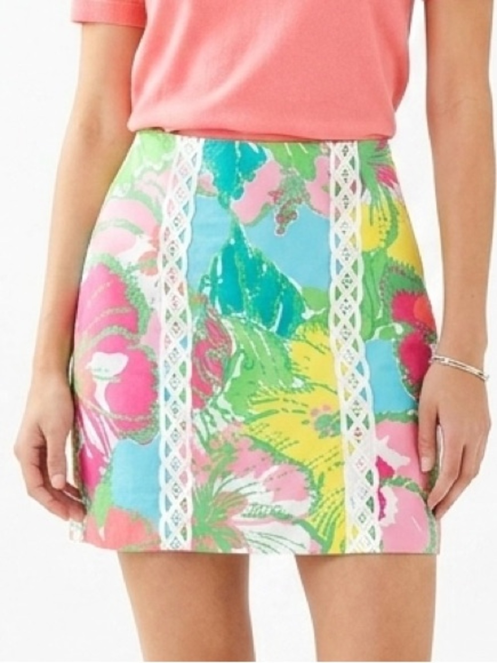 Lilly Pulitzer Vanna Floral Lace Trim Mini Skirt Size 00